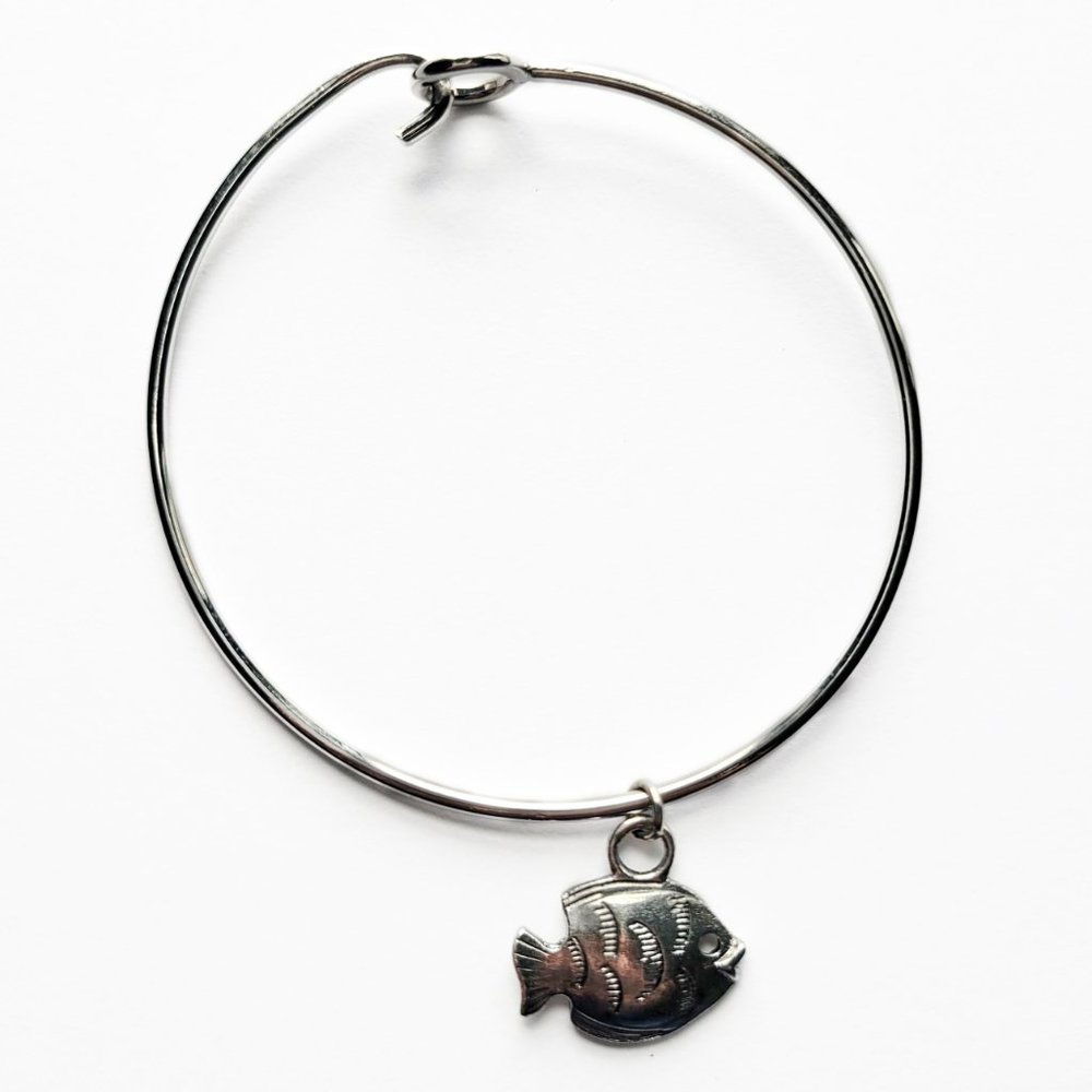 Fish Charm Bangle Bracelet Silver Colored